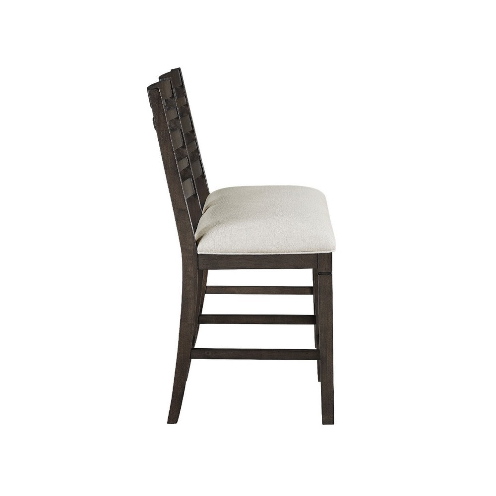 Vicy Counter Height Bench | Beige Fabric Seat | Espresso Brown Base