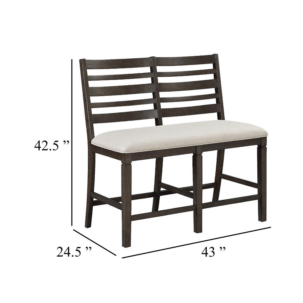 Vicy Counter Height Bench | Beige Fabric Seat | Espresso Brown Base