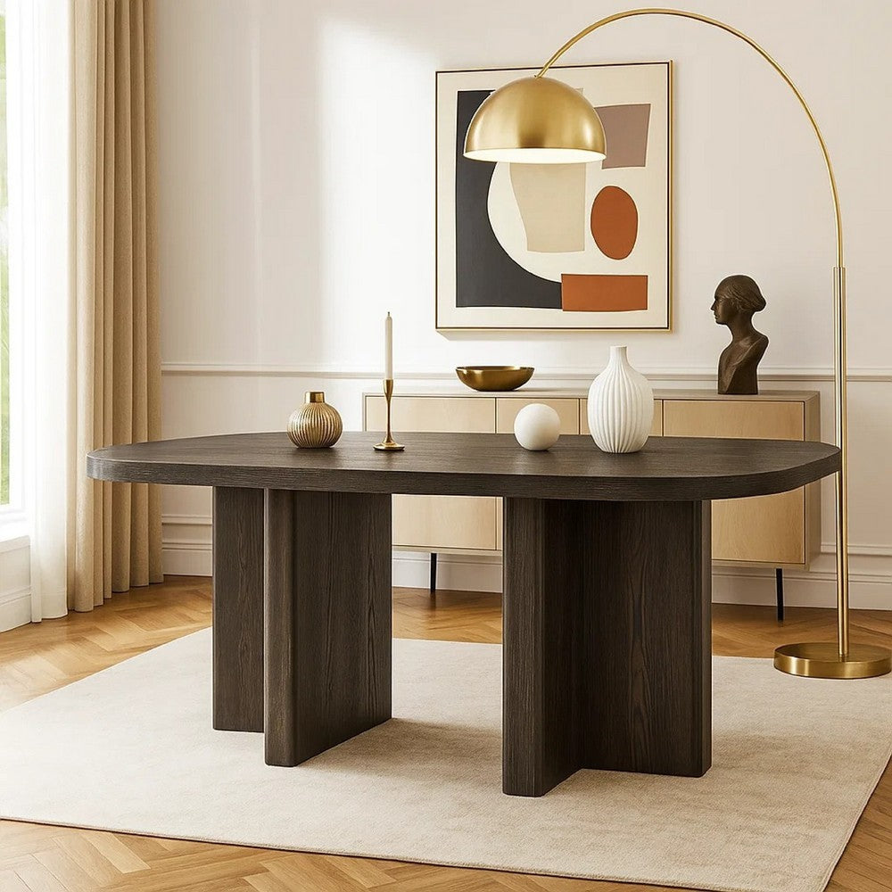 Mez Dining Table | 78" Rectangular Top | Double Pedestal Base | Ebony Black