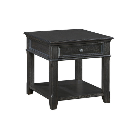 Riel Side End Table w USB Port | 27" Top | 1 Drawer | Charcoal Black