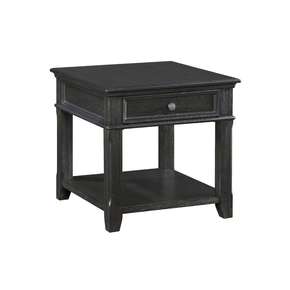 Riel Side End Table w USB Port | 27" Top | 1 Drawer | Charcoal Black