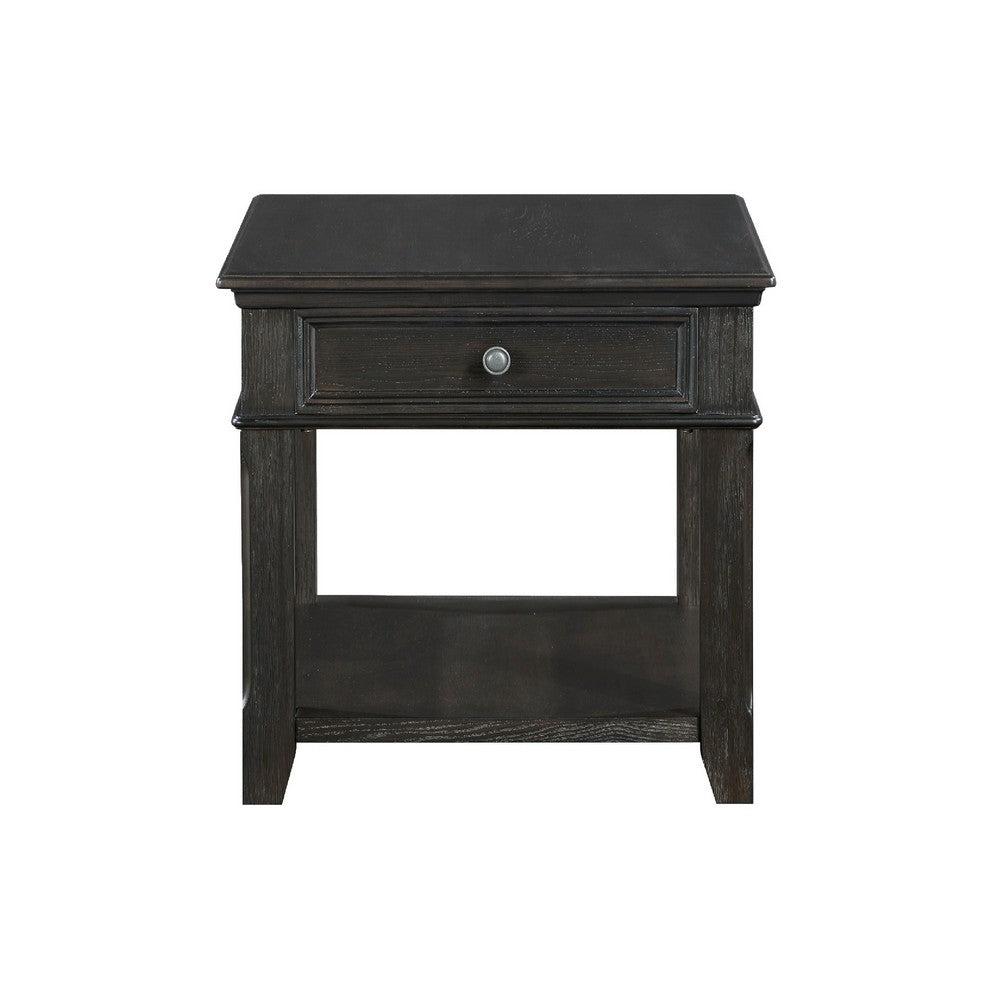 Riel Side End Table w USB Port | 27" Top | 1 Drawer | Charcoal Black