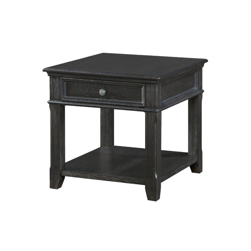 Riel Side End Table w USB Port | 27" Top | 1 Drawer | Charcoal Black
