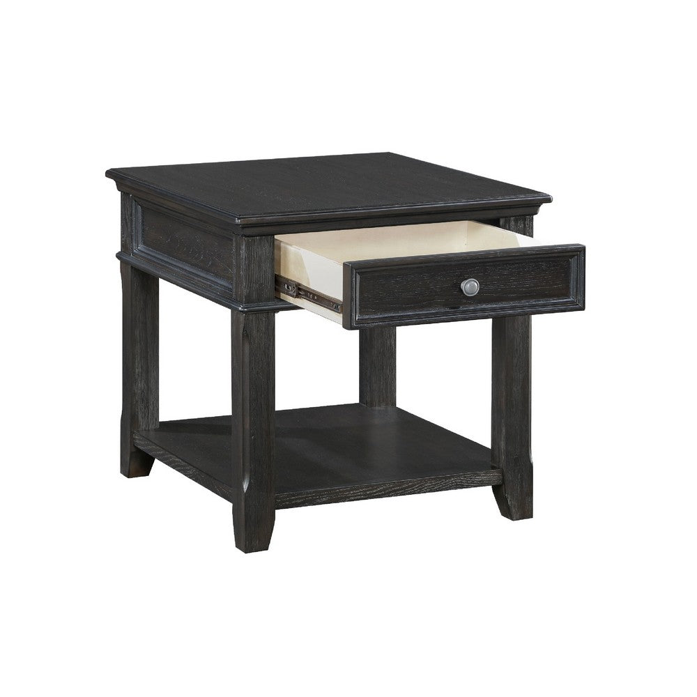 Riel Side End Table w USB Port | 27" Top | 1 Drawer | Charcoal Black