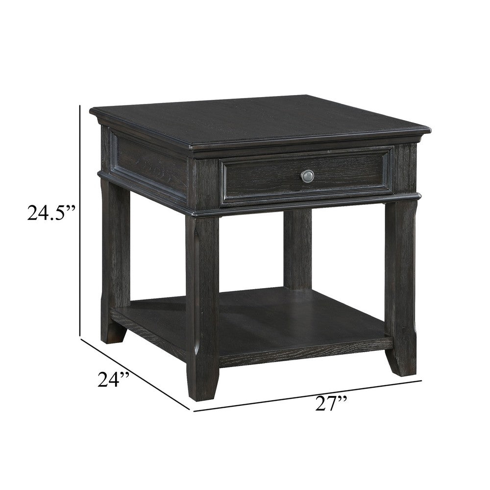 Riel Side End Table w USB Port | 27" Top | 1 Drawer | Charcoal Black