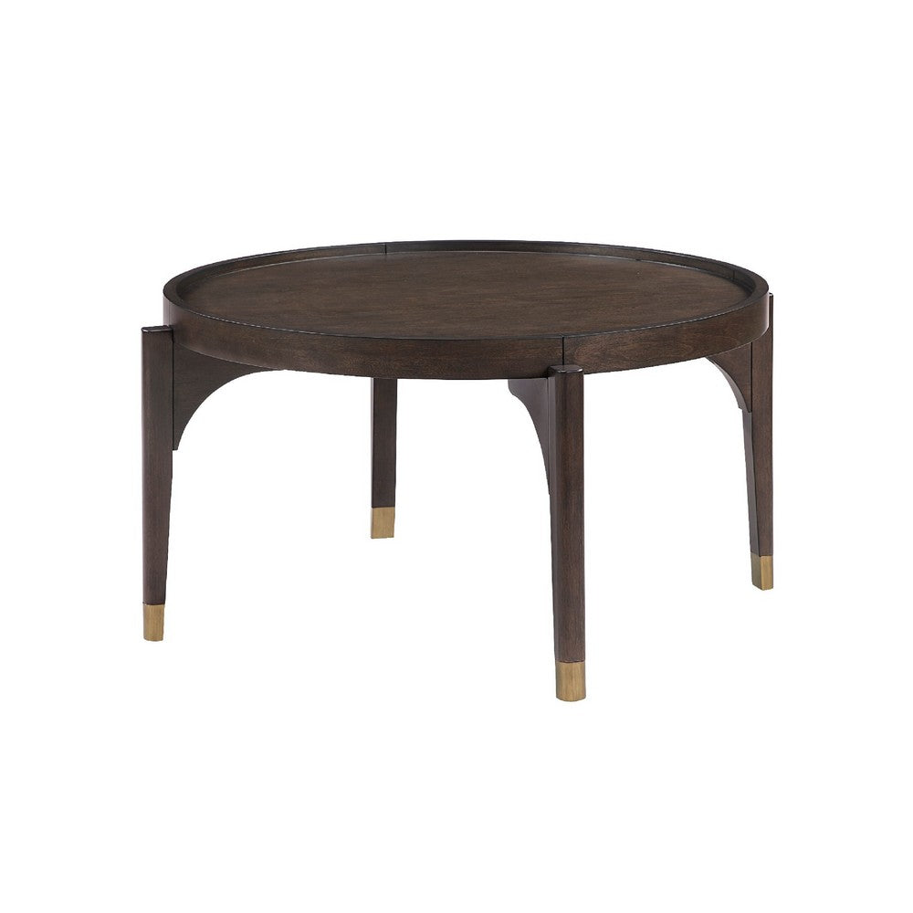 Azy Coffee Table | 36" Round Top | Gold Capped Legs | Dark Brown