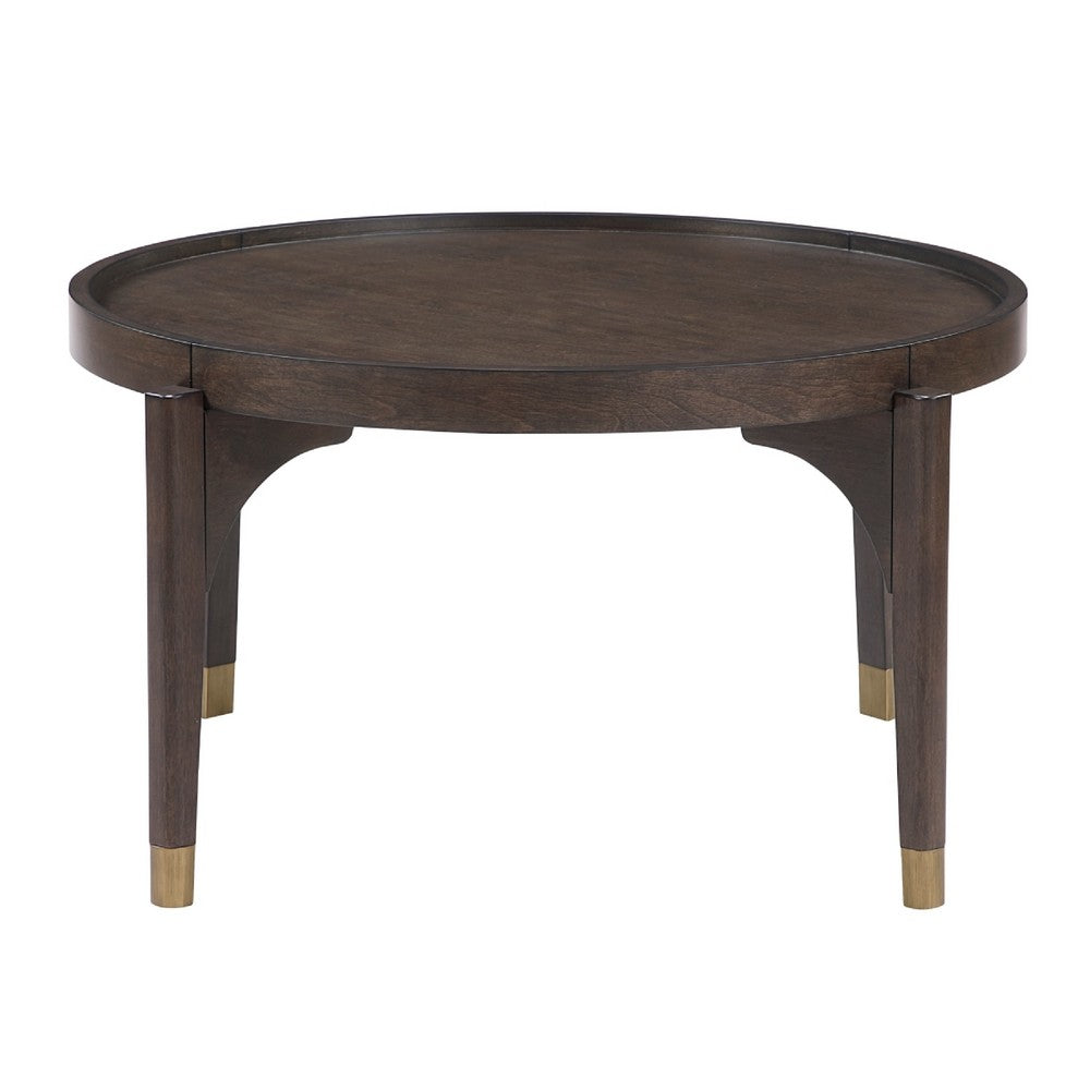Azy Coffee Table | 36" Round Top | Gold Capped Legs | Dark Brown