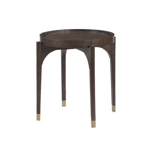 Azy Side End Table | 24" Round Top | Gold Capped Legs | Dark Brown