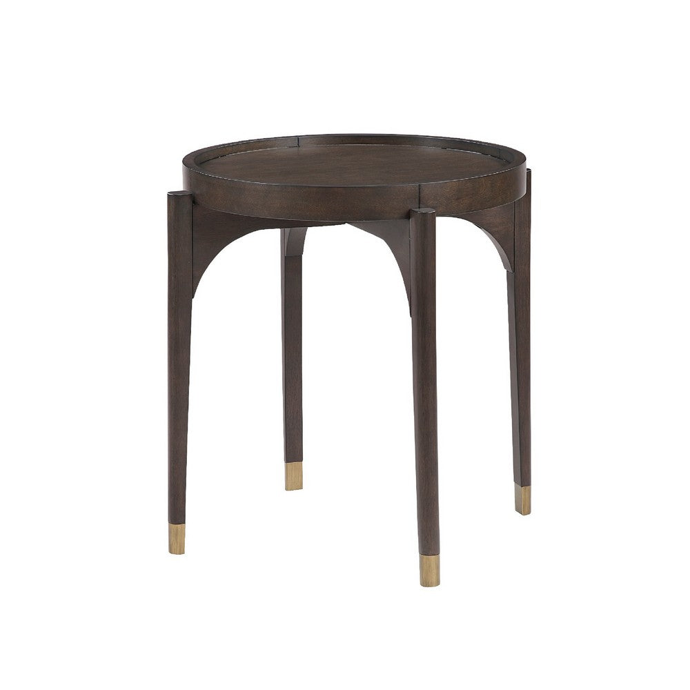 Azy Side End Table | 24" Round Top | Gold Capped Legs | Dark Brown