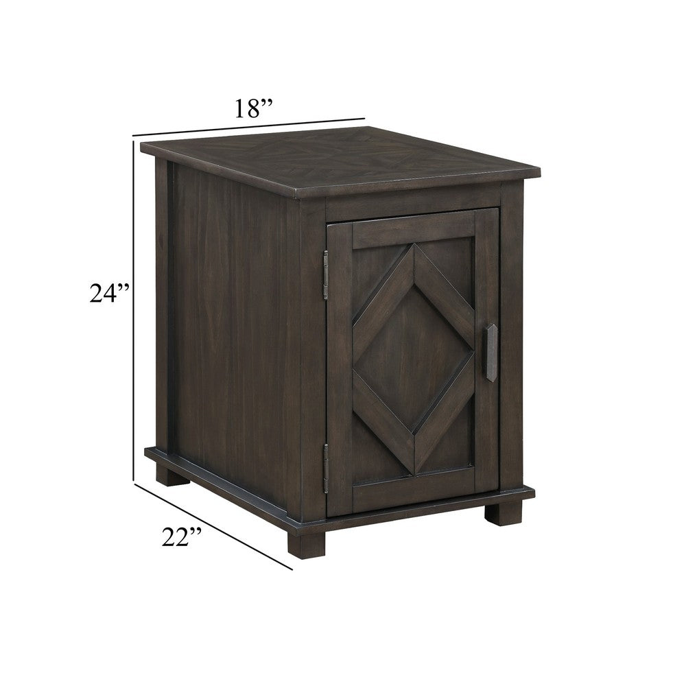 Leky Chairside Table | 22" | 1 Cabinet with Adjustable Shelf | Brown