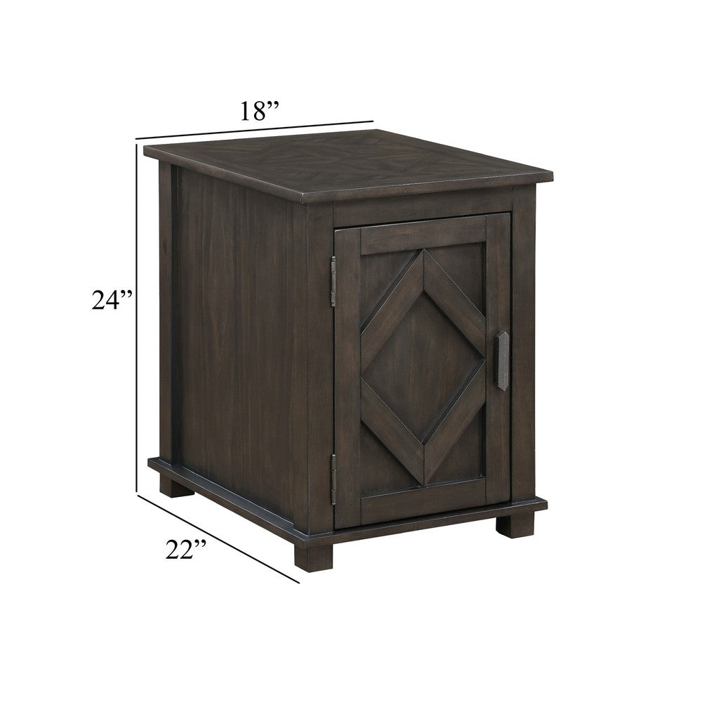 Leky Chairside Table | 22" | 1 Cabinet with Adjustable Shelf | Brown