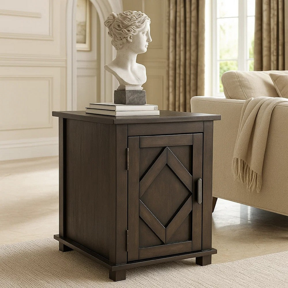 Leky Chairside Table | 22" | 1 Cabinet with Adjustable Shelf | Brown