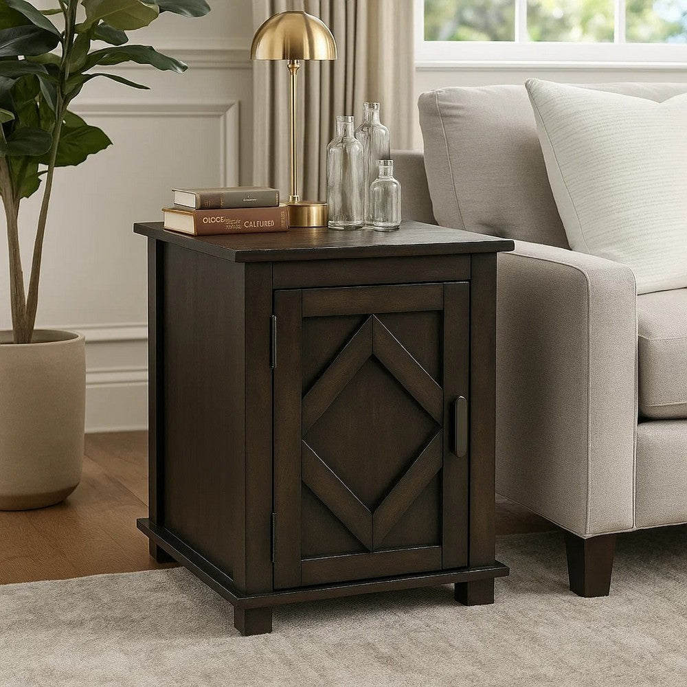 Leky Chairside Table | 22" | 1 Cabinet with Adjustable Shelf | Brown
