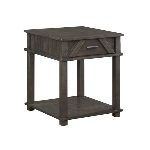 Leky Side End Table | 24" | 1 Drawer with Lower Open Shelf | Brown
