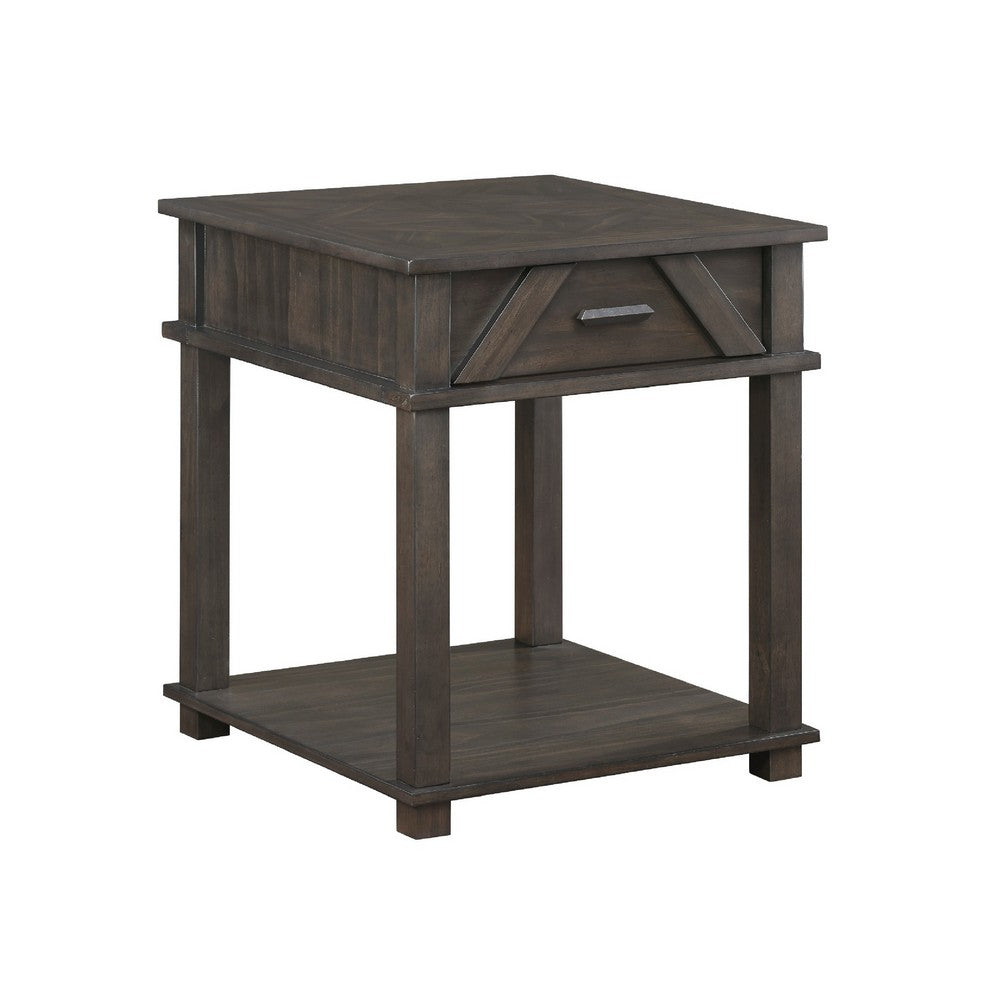 Leky Side End Table | 24" | 1 Drawer with Lower Open Shelf | Brown
