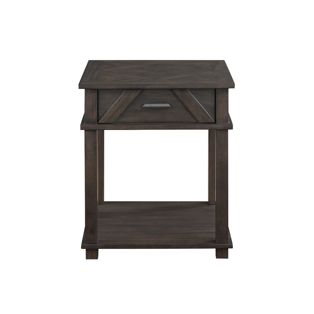 Leky Side End Table | 24" | 1 Drawer with Lower Open Shelf | Brown