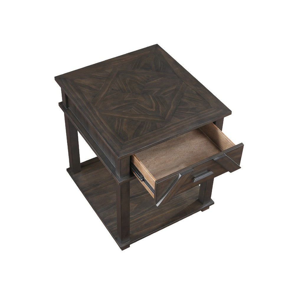 Leky Side End Table | 24" | 1 Drawer with Lower Open Shelf | Brown