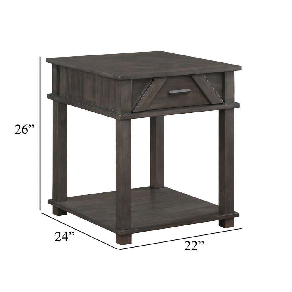 Leky Side End Table | 24" | 1 Drawer with Lower Open Shelf | Brown