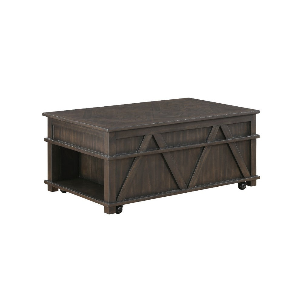 Leky Coffee Table | 44" | 1 Lift Top with Shelf Underneath | Brown