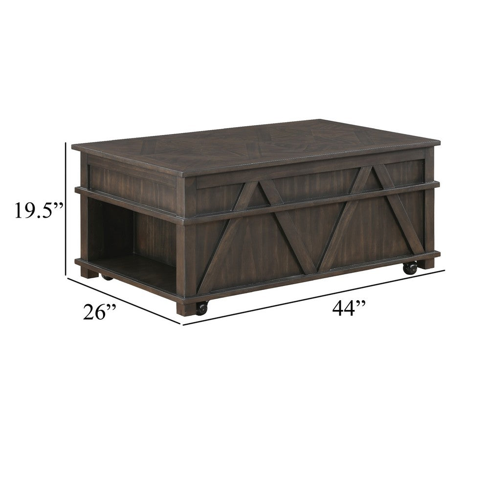 Leky Coffee Table | 44" | 1 Lift Top with Shelf Underneath | Brown