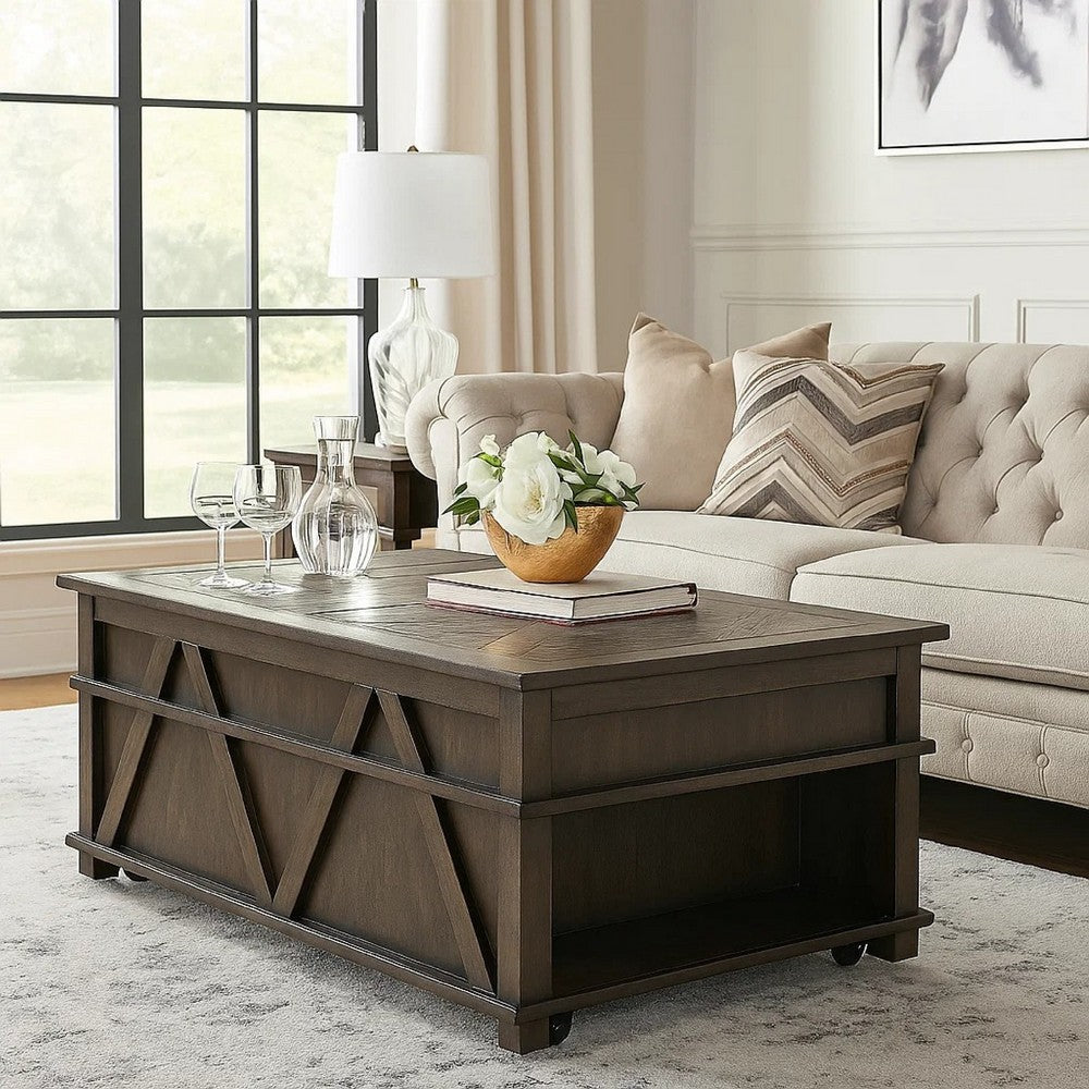 Leky Coffee Table | 44" | 1 Lift Top with Shelf Underneath | Brown
