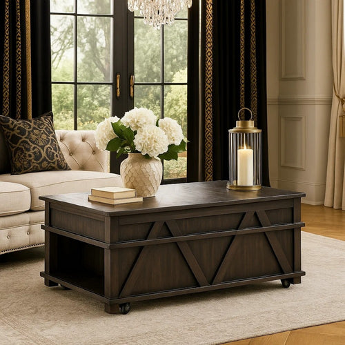 Leky Coffee Table | 44" | 1 Lift Top with Shelf Underneath | Brown