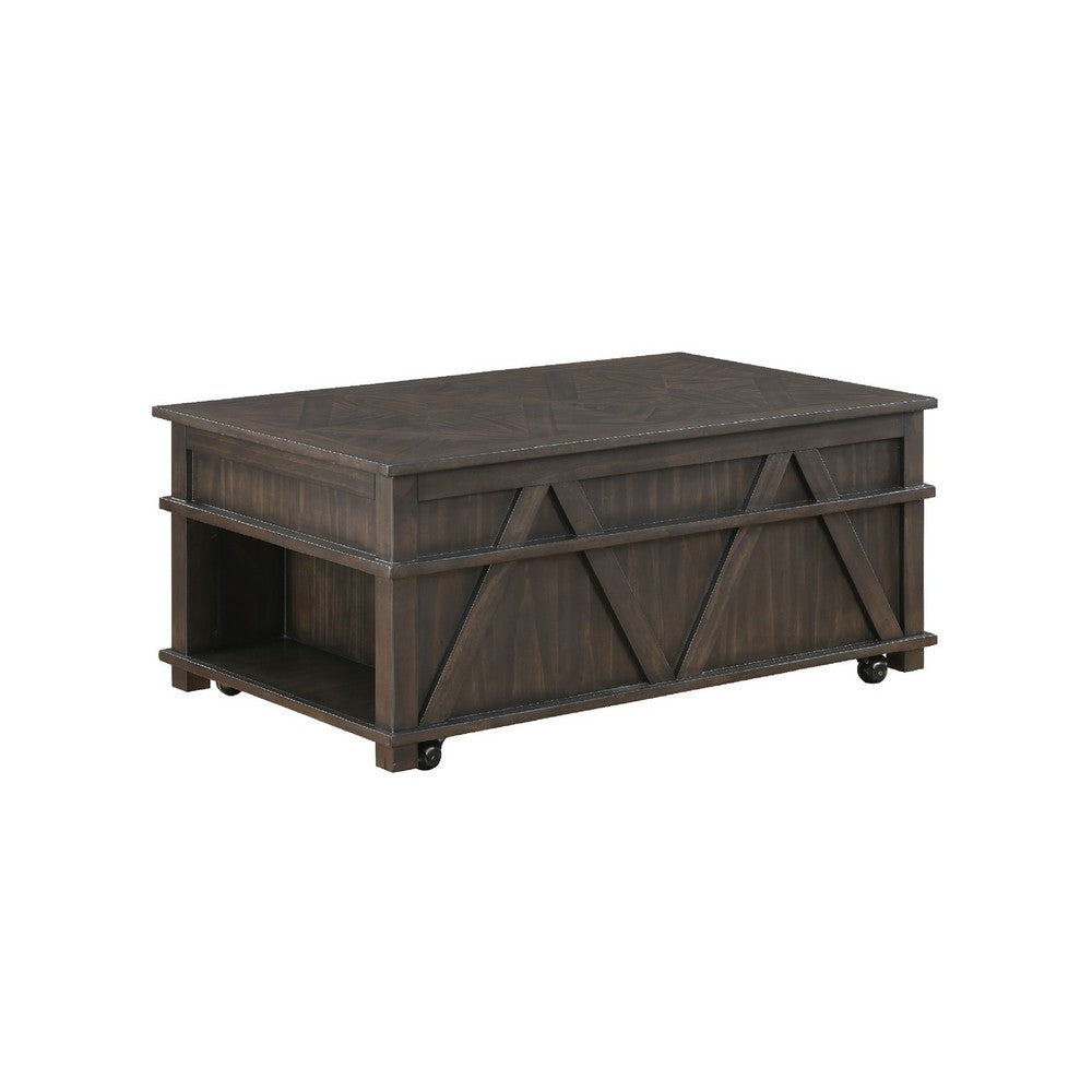 Leky Coffee Table | 44" | 1 Lift Top with Shelf Underneath | Brown