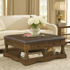 Rox Coffee Table | 39" Brown Faux Leather Top | 4 Drawers & Shelf