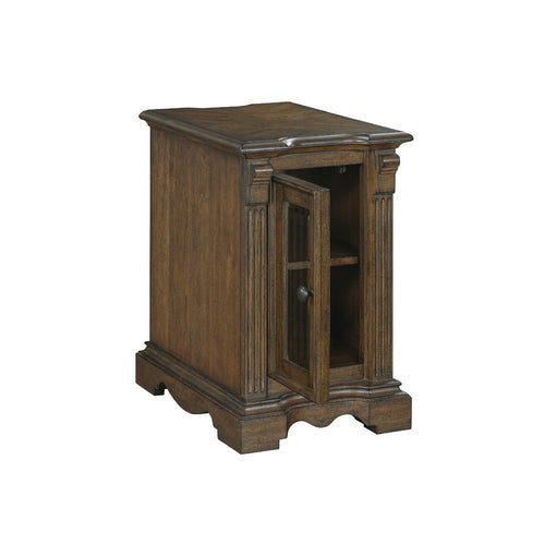 Rox Chairside End Table | 22" | 1 Glass Door w USB A & C Ports | Brown