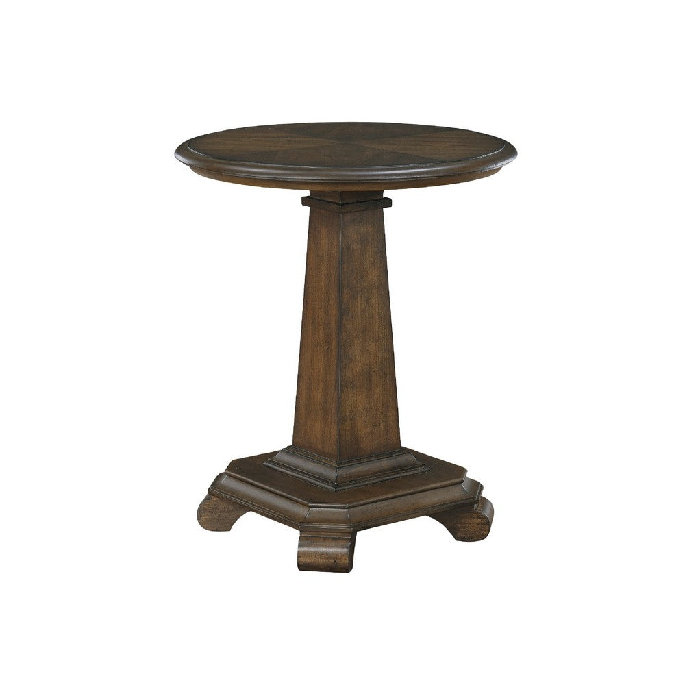 Rox Side End Table | 22" Round Top | Tapered Pedestal Base | Brown