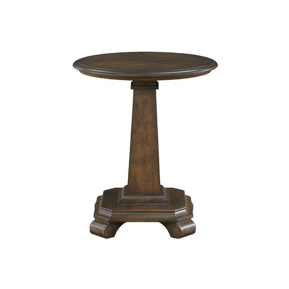 Rox Side End Table | 22" Round Top | Tapered Pedestal Base | Brown