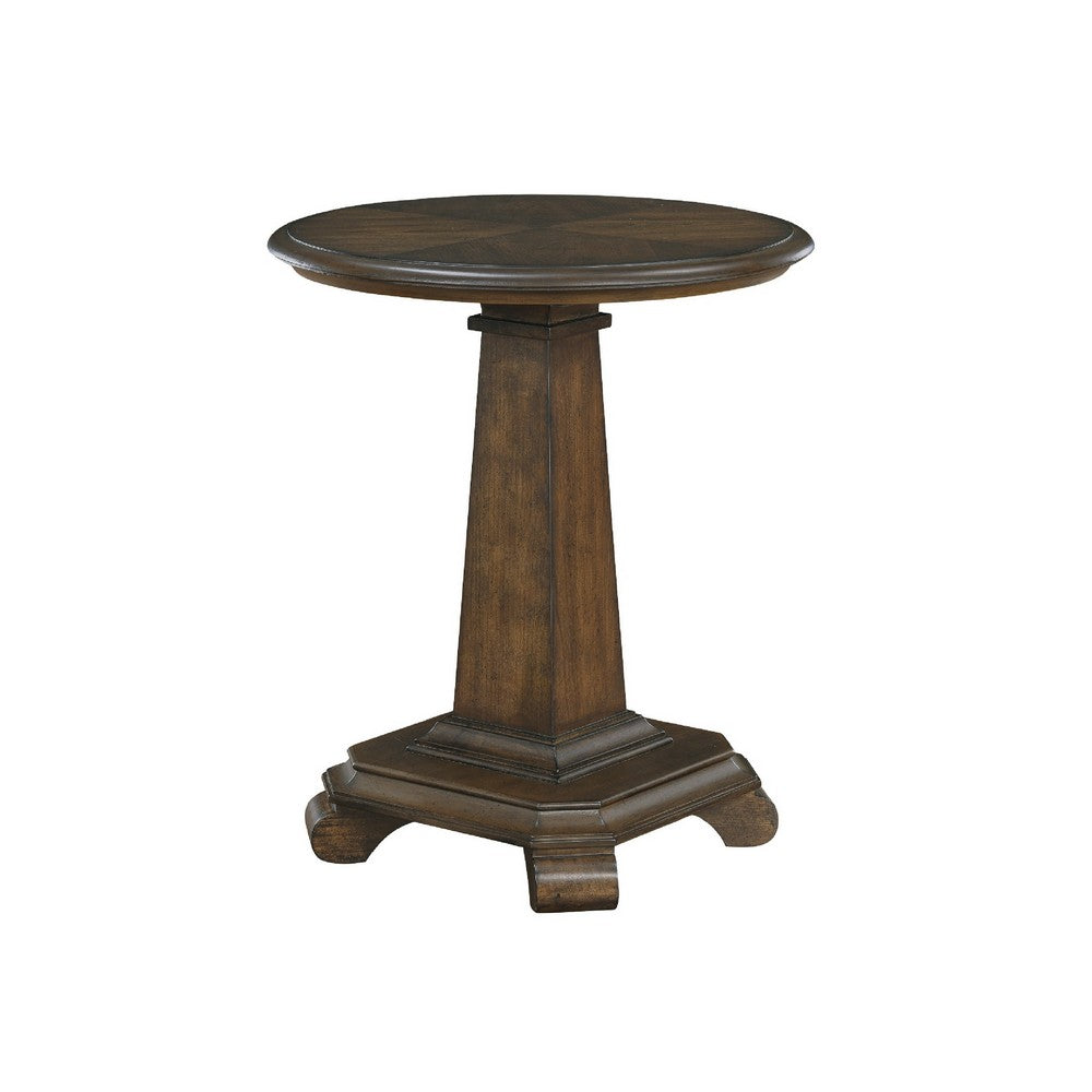 Rox Side End Table | 22" Round Top | Tapered Pedestal Base | Brown