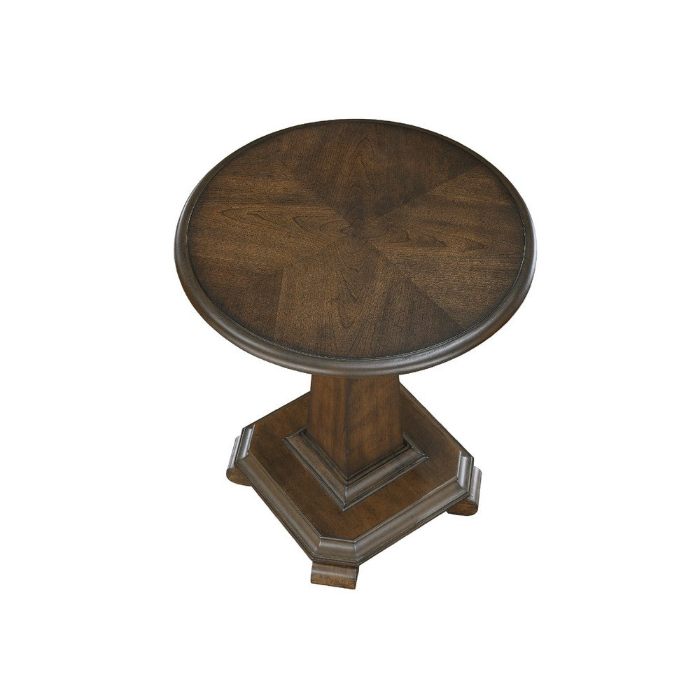 Rox Side End Table | 22" Round Top | Tapered Pedestal Base | Brown