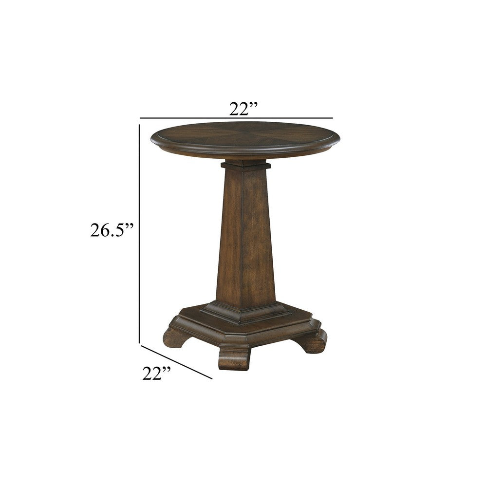 Rox Side End Table | 22" Round Top | Tapered Pedestal Base | Brown