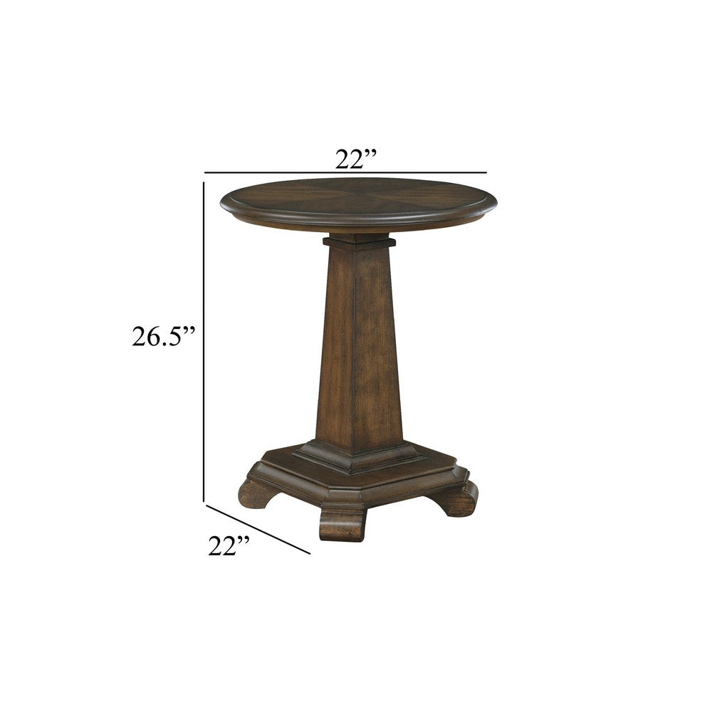 Rox Side End Table | 22" Round Top | Tapered Pedestal Base | Brown