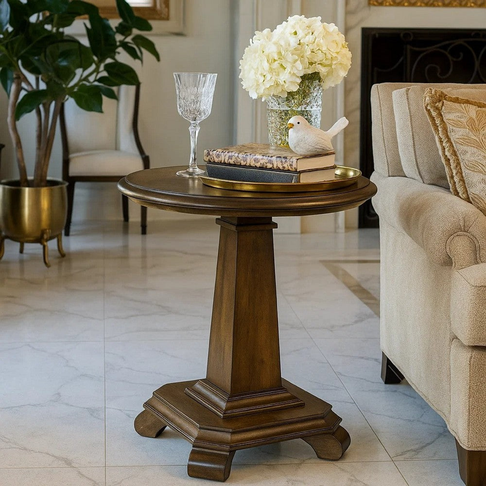 Rox Side End Table | 22" Round Top | Tapered Pedestal Base | Brown