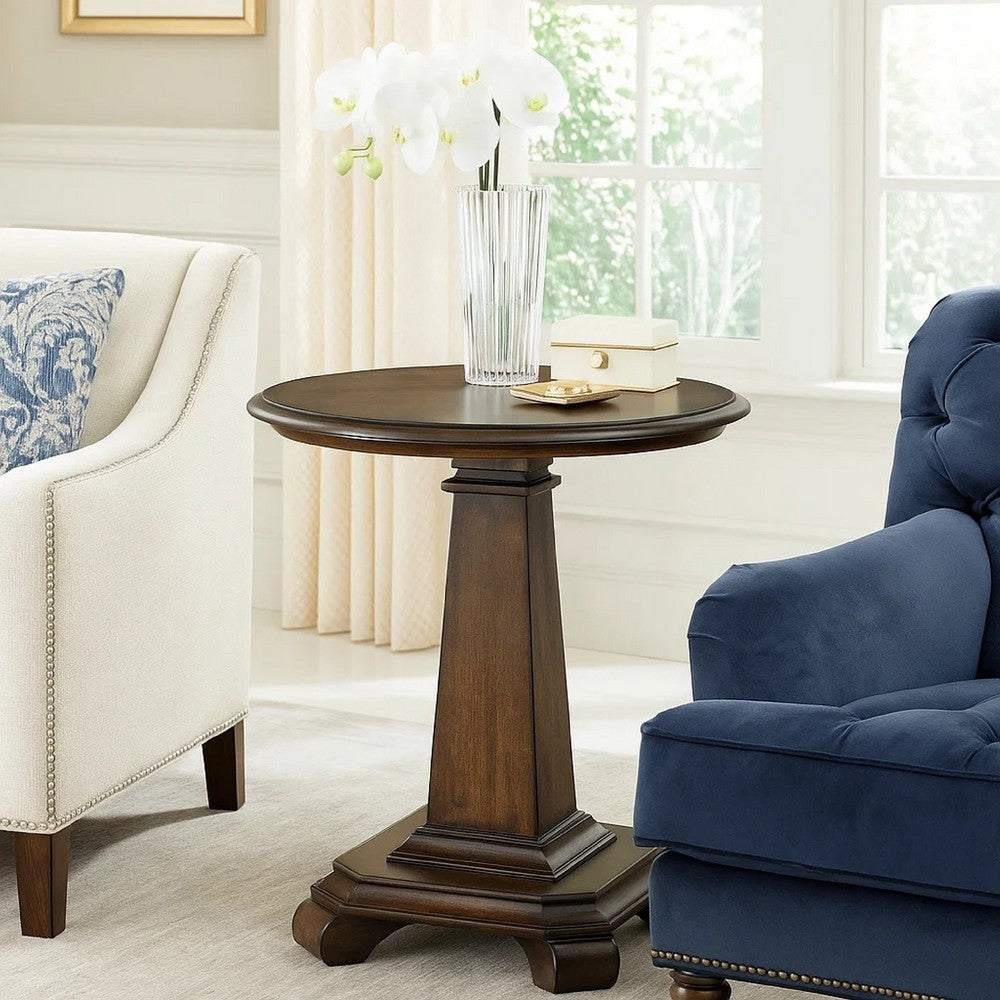 Rox Side End Table | 22" Round Top | Tapered Pedestal Base | Brown