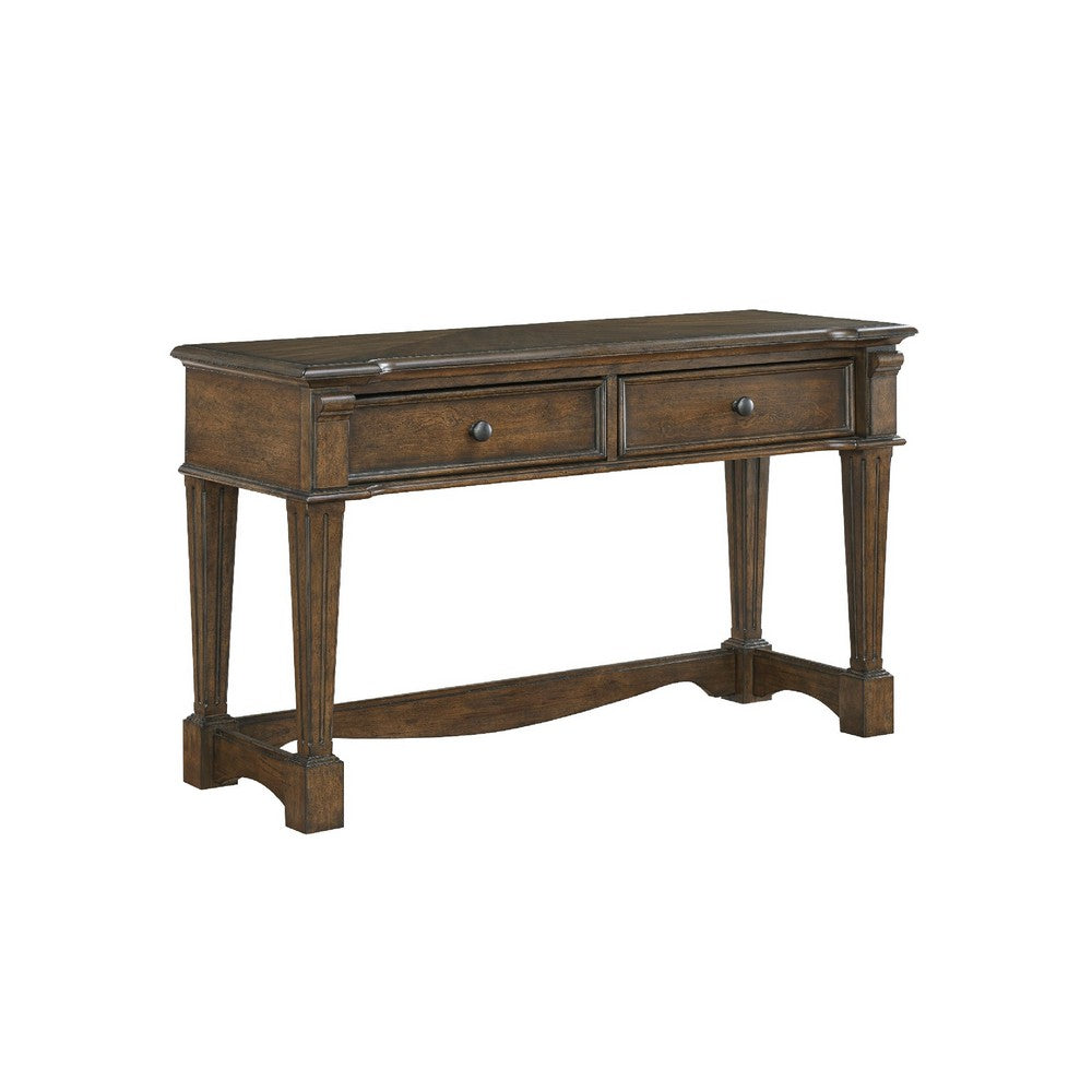 Rox Sofa Console Table | 50" Top | 2 Drawers w Bronze Knobs | Brown