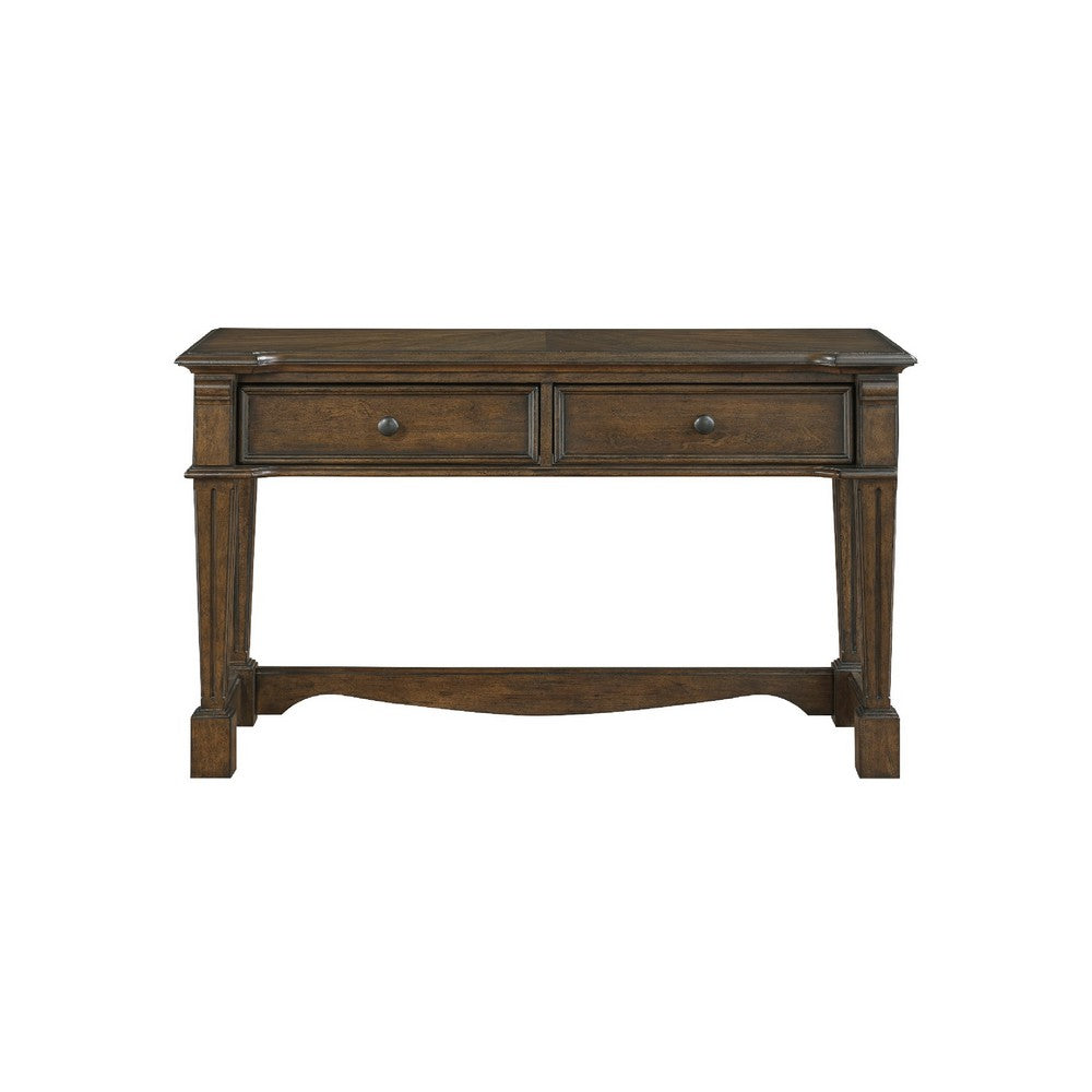 Rox Sofa Console Table | 50" Top | 2 Drawers w Bronze Knobs | Brown