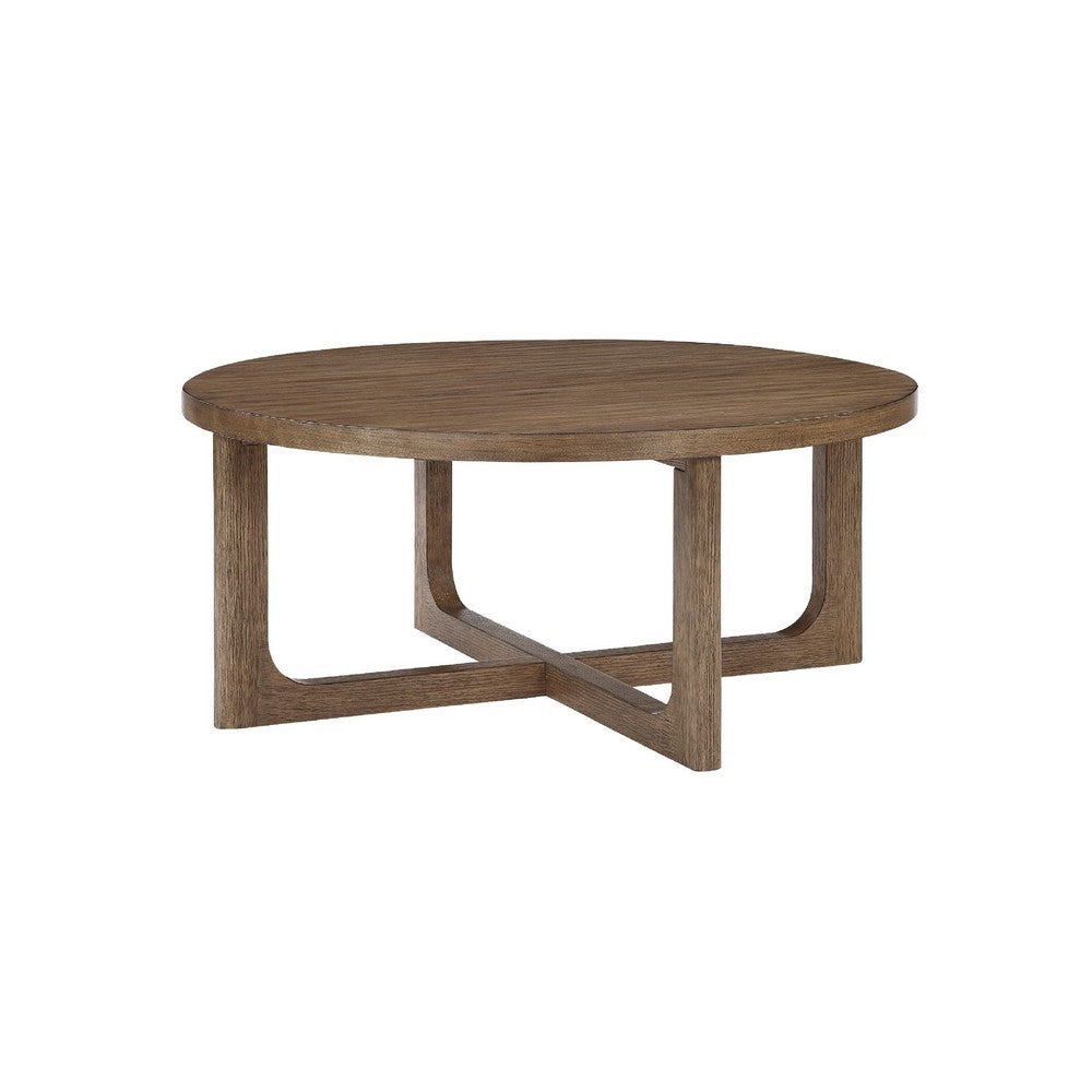 Bly Coffee Table | 42" Round Top | Open X-Base Design | Light Brown