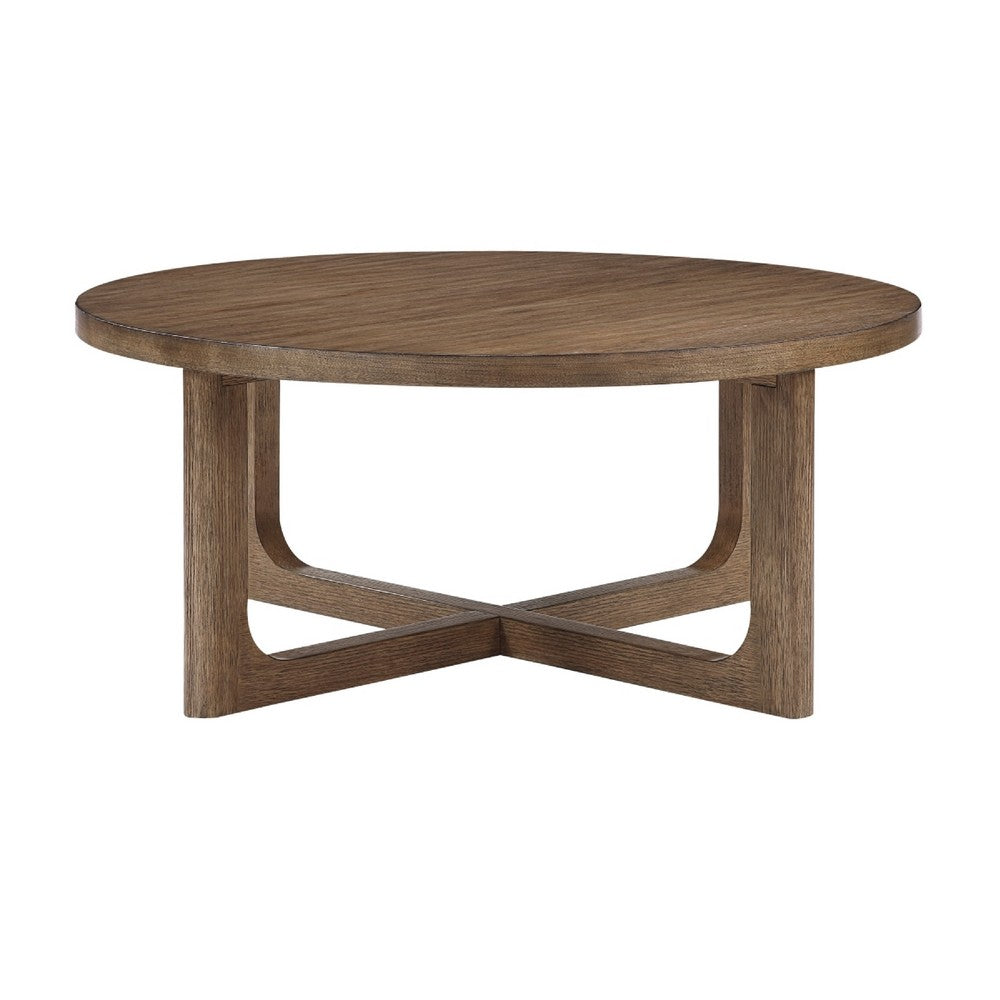 Bly Coffee Table | 42" Round Top | Open X-Base Design | Light Brown