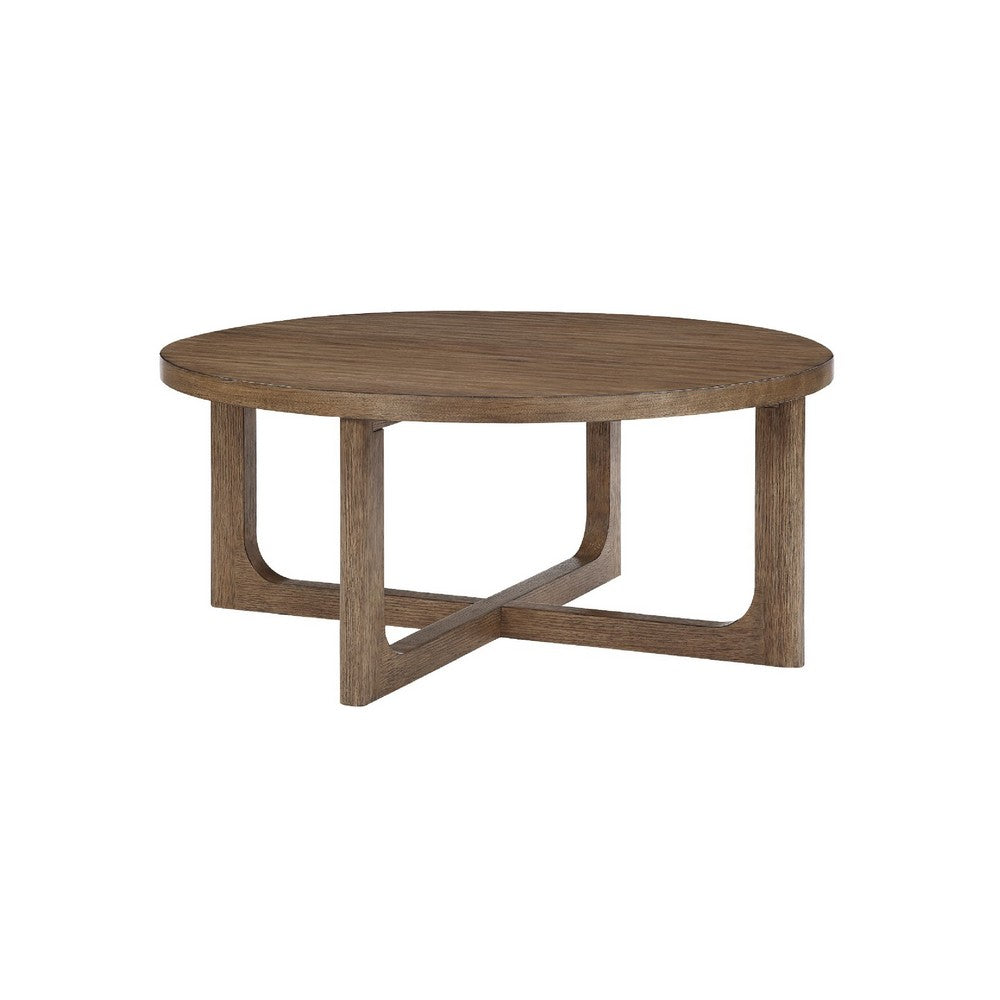 Bly Coffee Table | 42" Round Top | Open X-Base Design | Light Brown
