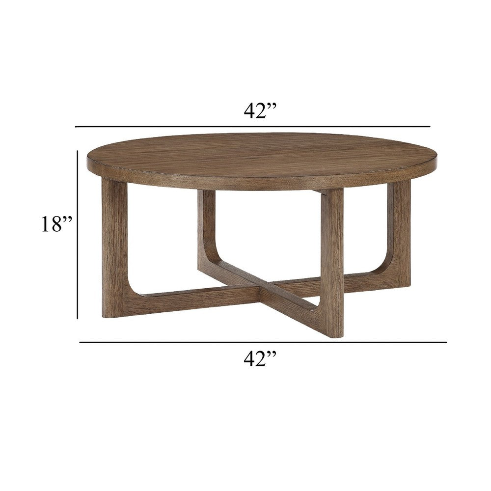 Bly Coffee Table | 42" Round Top | Open X-Base Design | Light Brown