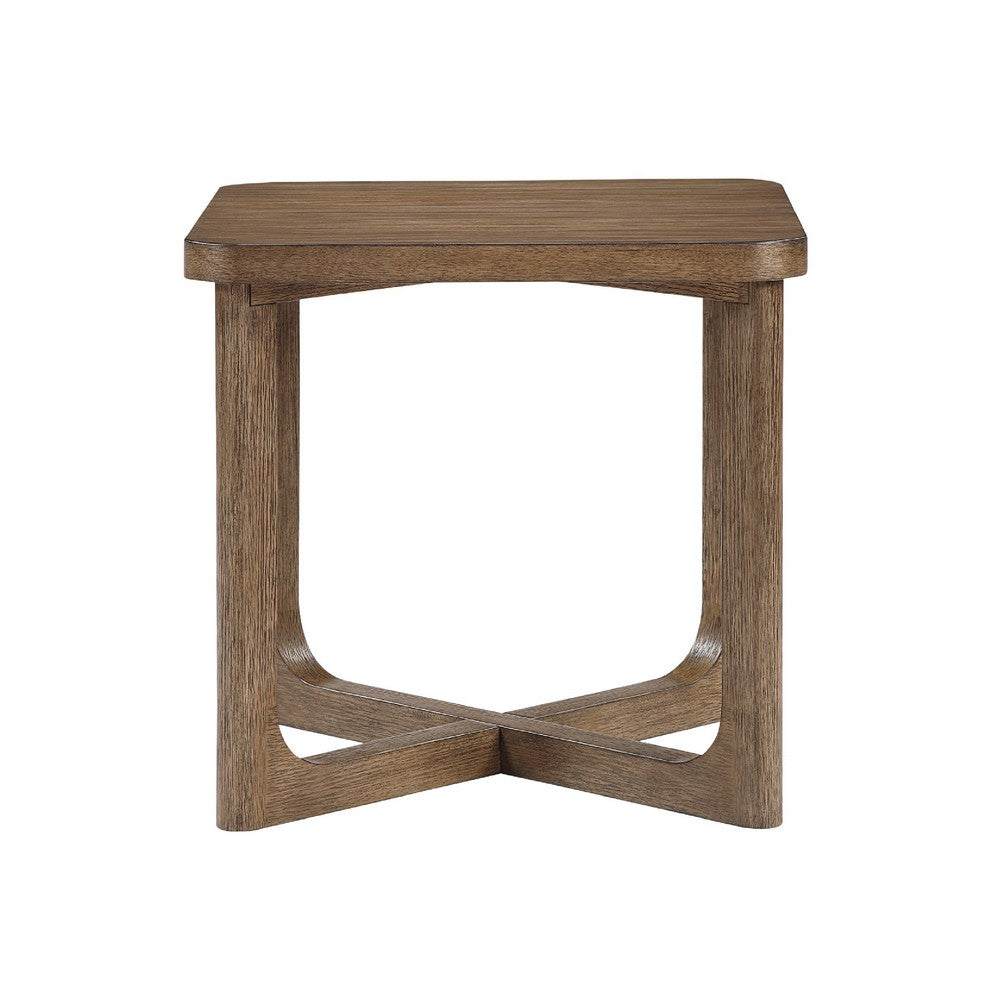 Bly Side End Table | 24" Square Top | X-Base Design | Light Brown