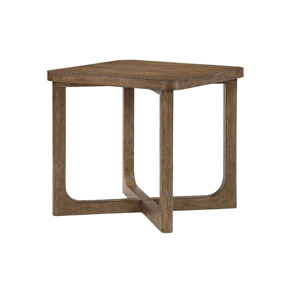 Bly Side End Table | 24" Square Top | X-Base Design | Light Brown