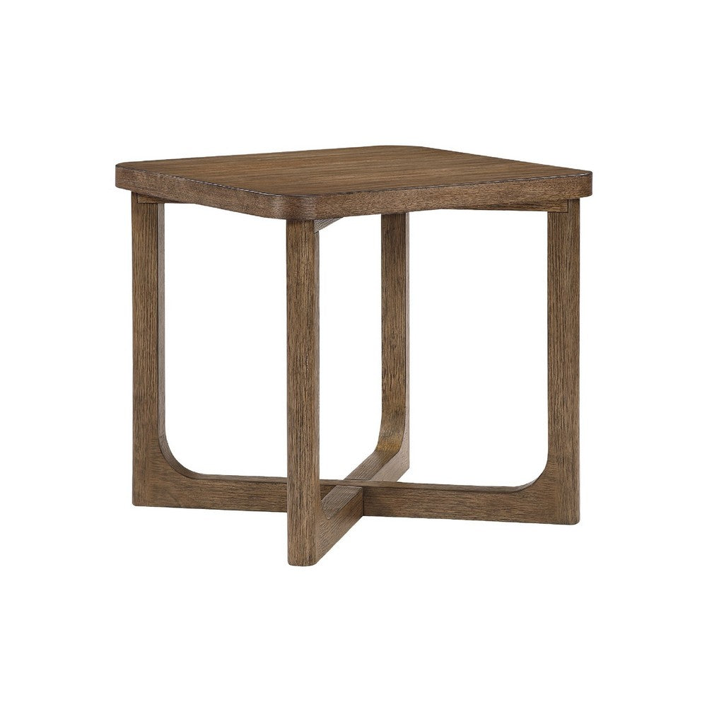 Bly Side End Table | 24" Square Top | X-Base Design | Light Brown