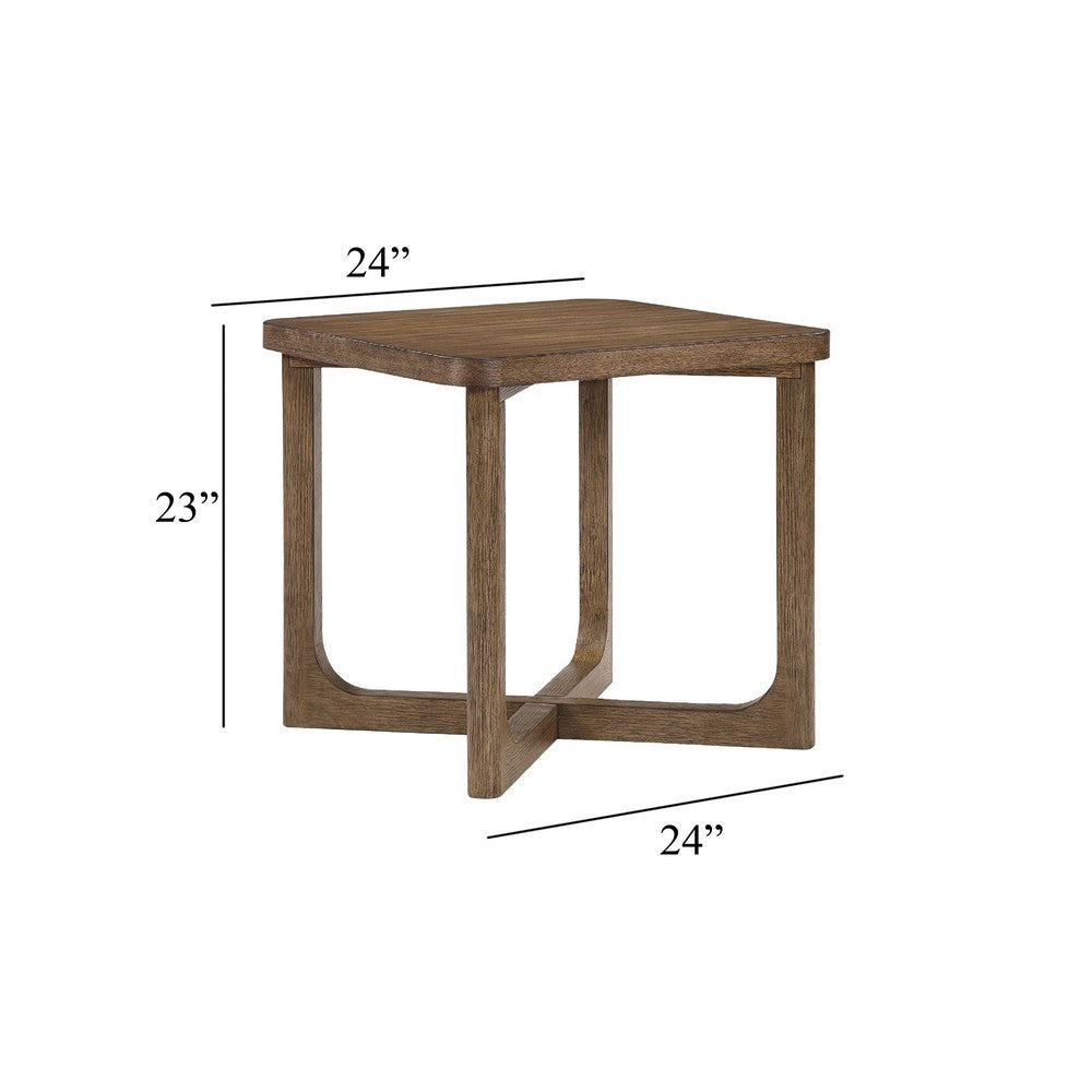 Bly Side End Table | 24" Square Top | X-Base Design | Light Brown