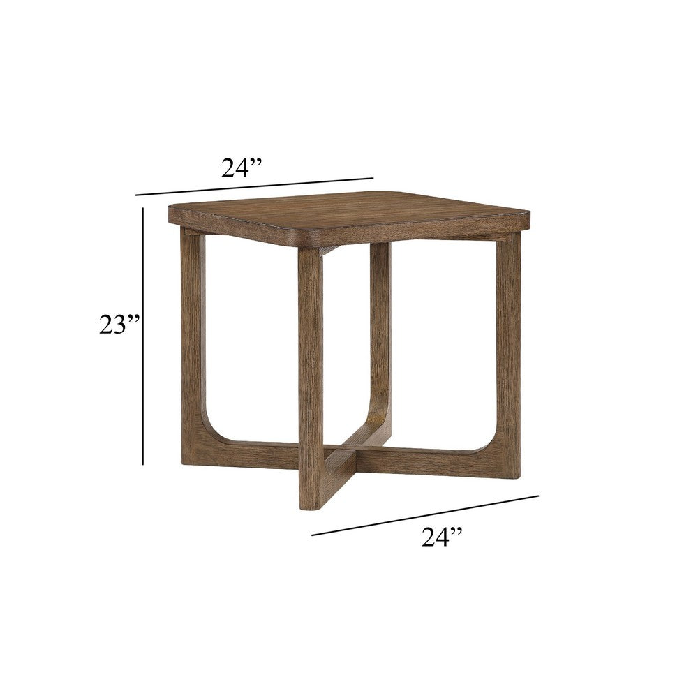 Bly Side End Table | 24" Square Top | X-Base Design | Light Brown