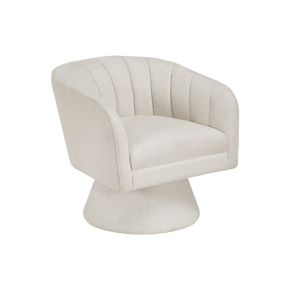 Shea Swivel Accent Chair | Beige Boucle Fabric | Channel Stitched