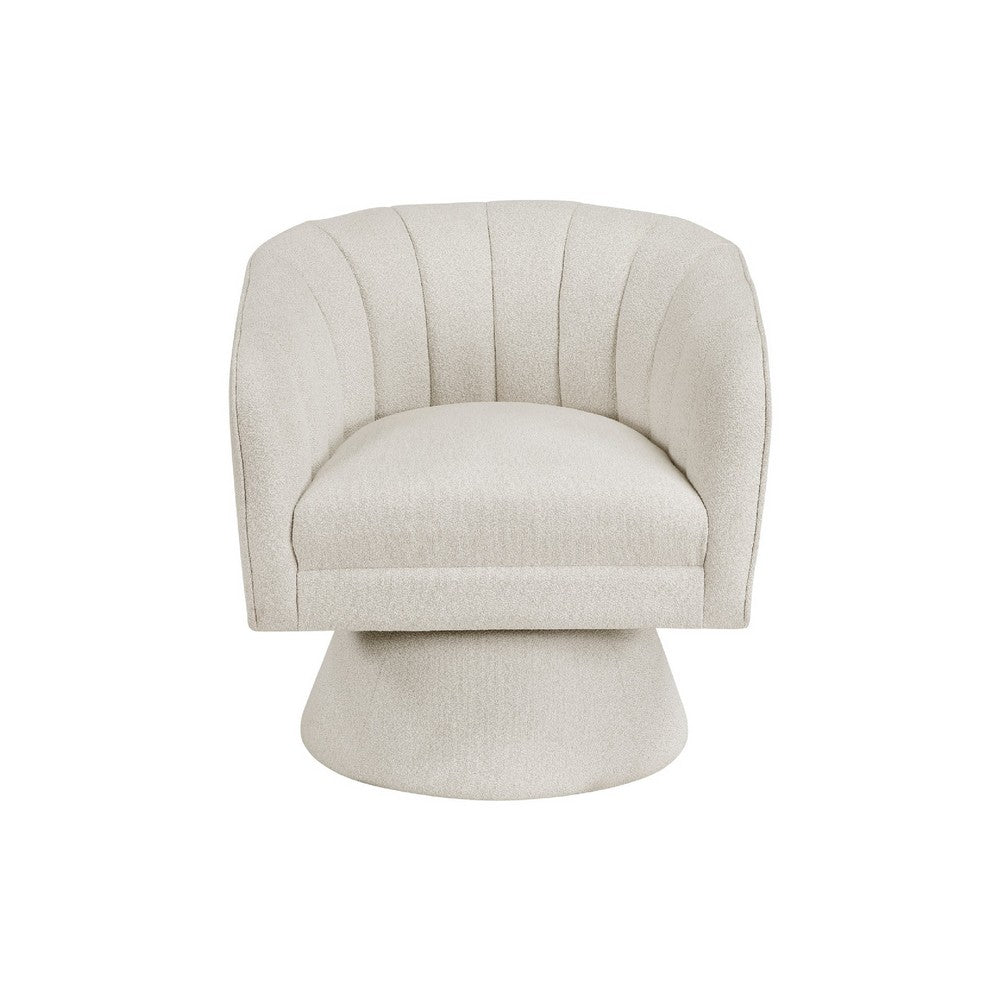 Shea Swivel Accent Chair | Beige Boucle Fabric | Channel Stitched